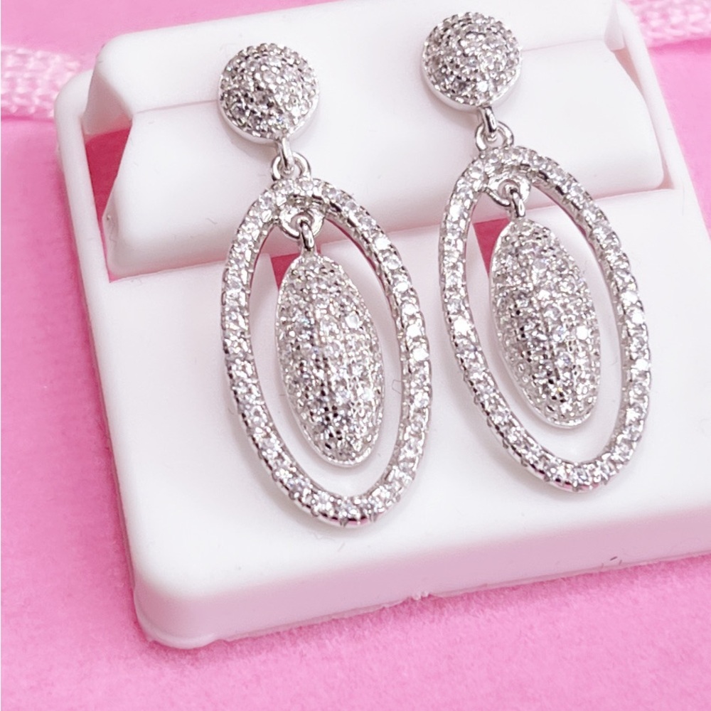 Glamorous Silver Crystal-Encrusted Earrings